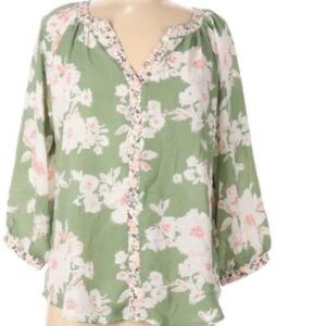 West Kei Tallie Light Green Floral Print Blouse Size Large